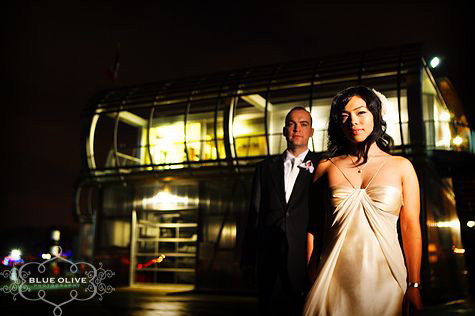 bride and groom night shot