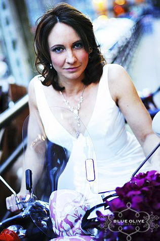 bride portrait on a scooter