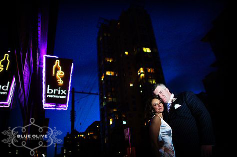 bride and groom brix restaurant night photo
